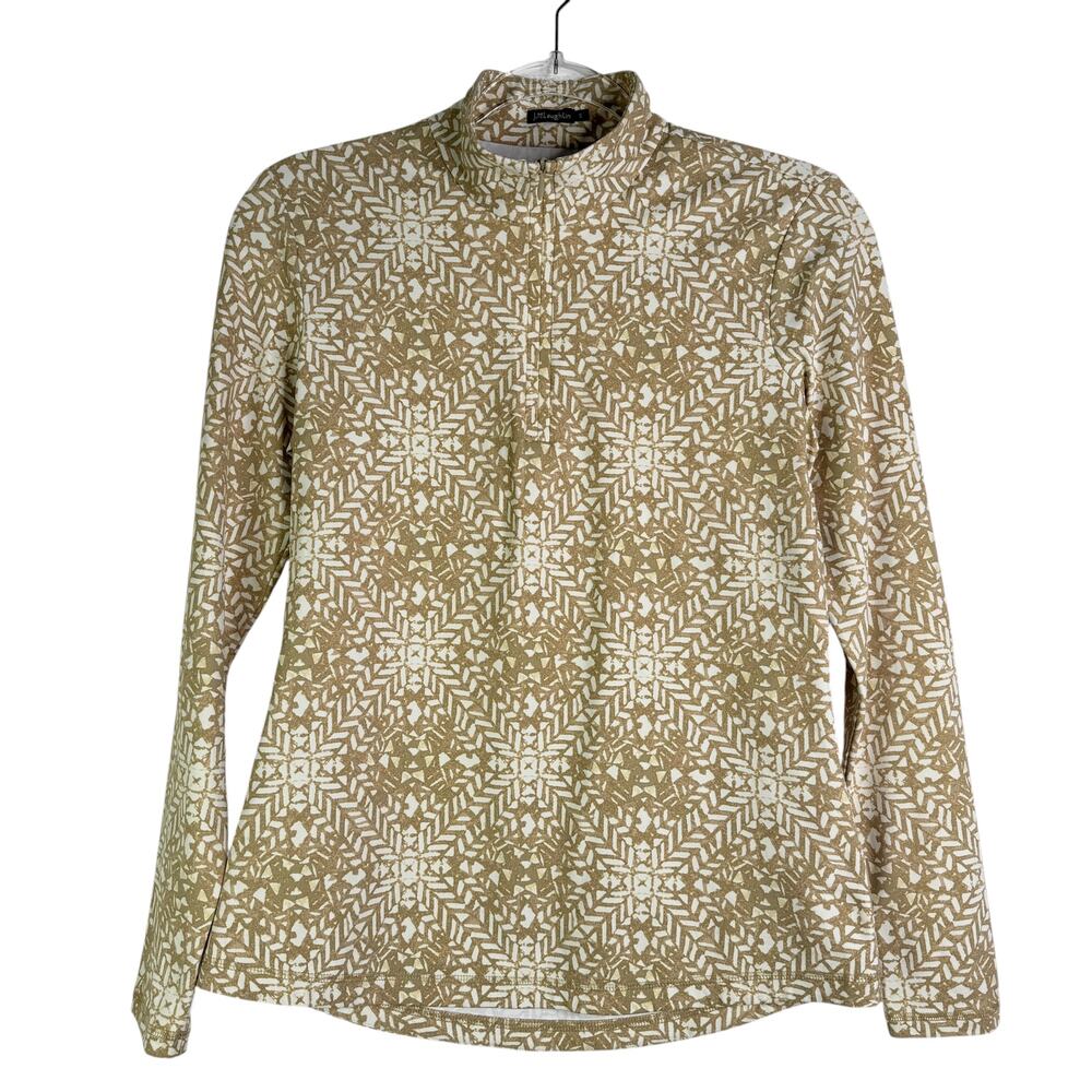 I. McLaughlin Catalina Cloth Bedford 1/4 Zip‎ Pullover Tan & White Long Sleeve S